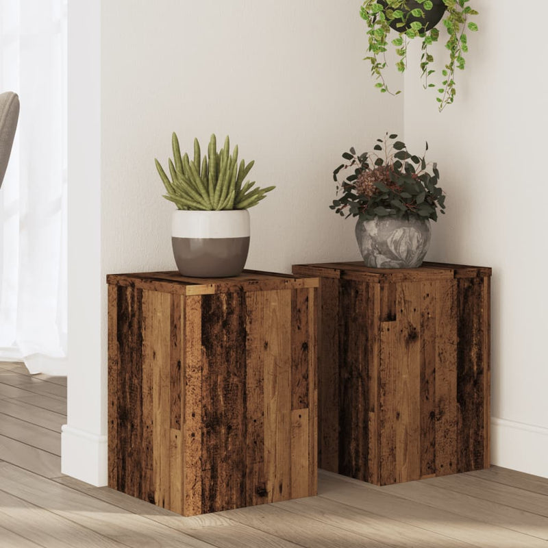 Load image into Gallery viewer, Vidaxl plantenstandaards 2 st 25x25x35 cm bewerkt hout oud houtkleurig
