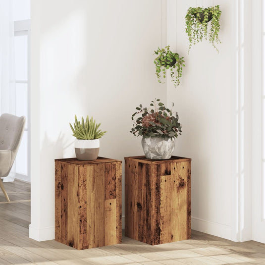 Vidaxl plantenstandaards 2 st 30x30x50 cm bewerkt hout oud houtkleurig