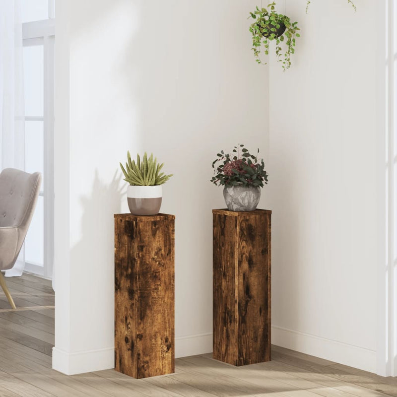 Load image into Gallery viewer, Vidaxl plantenstandaards 2 st 17x17x60 cm bewerkt hout gerookt eiken
