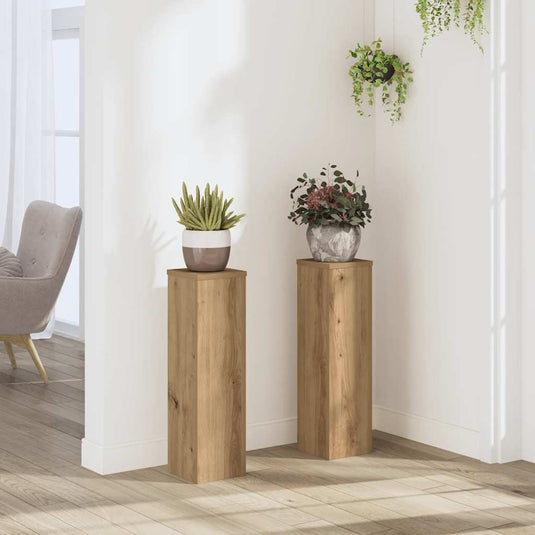 Vidaxl plantenstandaards 2 st 17x17x60 cm hout artisanaal eikenkleurig