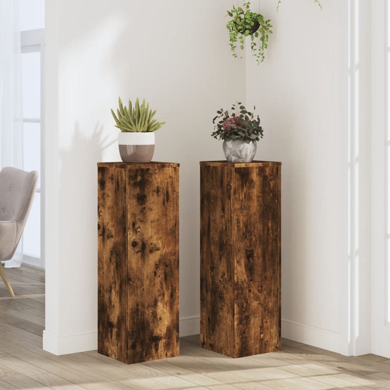 Load image into Gallery viewer, Vidaxl plantenstandaards 2 st 25x25x80 cm bewerkt hout gerookt eiken
