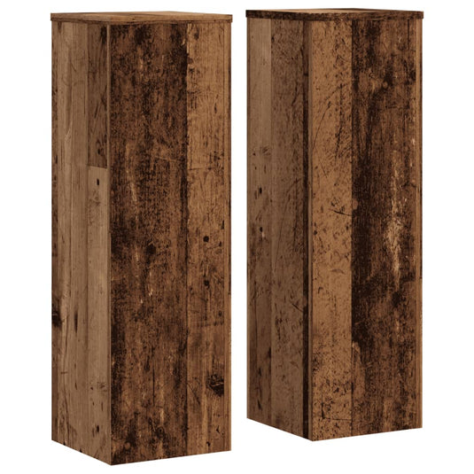 Vidaxl plantenstandaards 2 st 25x25x80 cm bewerkt hout oud houtkleurig