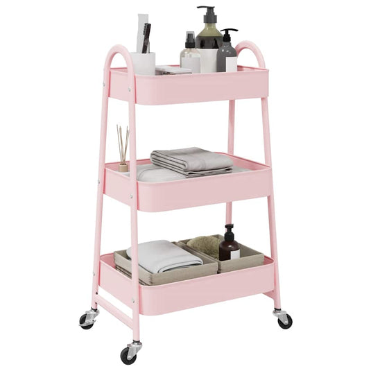 Vidaxl opbergtrolley 3-laags roze 42x41,5x77 cm staal