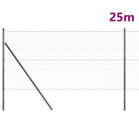 Vidaxl afrasteringspaal grijs 25 x 1,2 m (36 mm gaas) staal