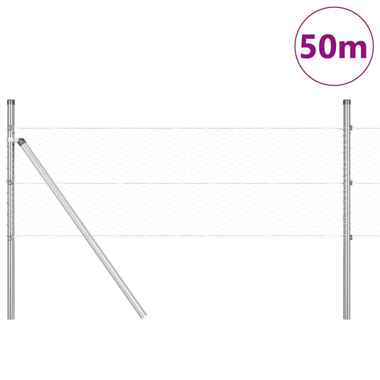 Vidaxl afrasteringspaal zilver 50 x 0,5 m (25 mm net) staal