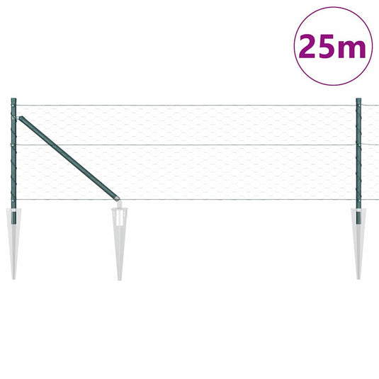 Vidaxl afrasteringspaal groen 25 x 0,6 m (50 mm gaas) staal en pvc
