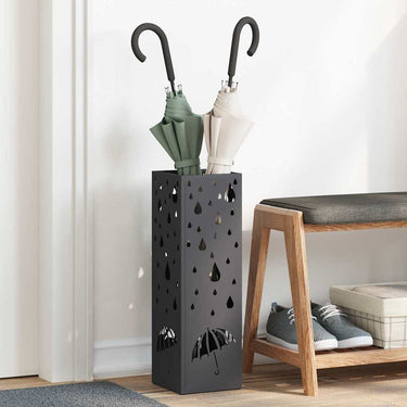 Vidaxl paraplu standaard met opslag zwart 15,5 x 15,5 x 49 cm metaal