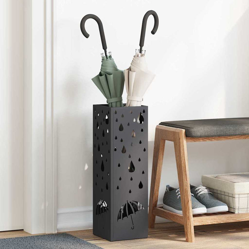Load image into Gallery viewer, Vidaxl paraplu standaard met opslag zwart 15,5 x 15,5 x 49 cm metaal
