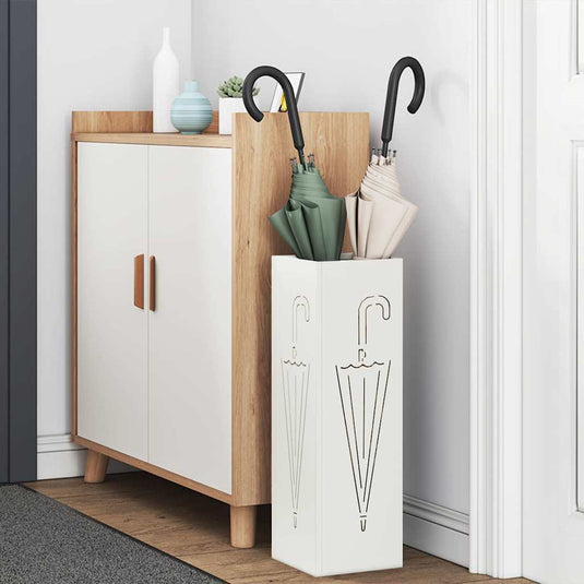 Vidaxl paraplu standaard met opslag wit 15,5 x 15,5 x 49 cm metaal