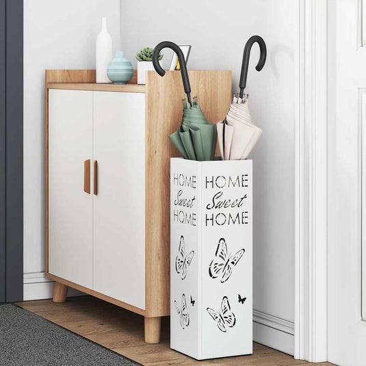 Vidaxl paraplu standaard met opslag wit 15,5 x 15,5 x 49 cm metaal