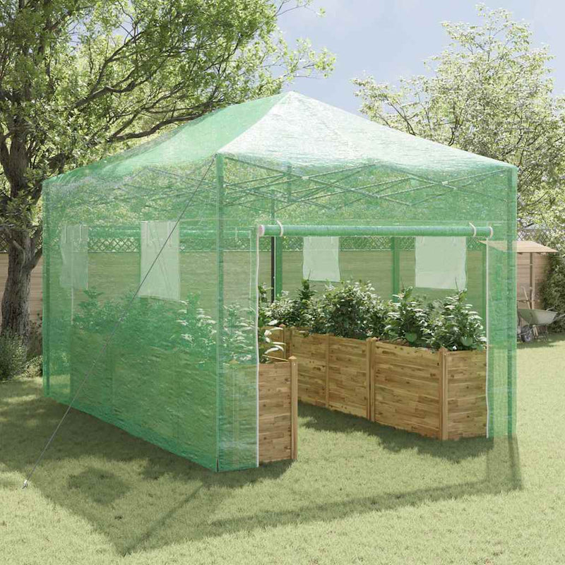 Load image into Gallery viewer, Vidaxl kas met pop-up frame met dak groen 290 x 430 x 315 cm ijzer
