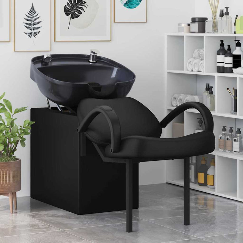 Load image into Gallery viewer, Vidaxl shampoo stoel zwart 63 x 141 x 92 cm pvc
