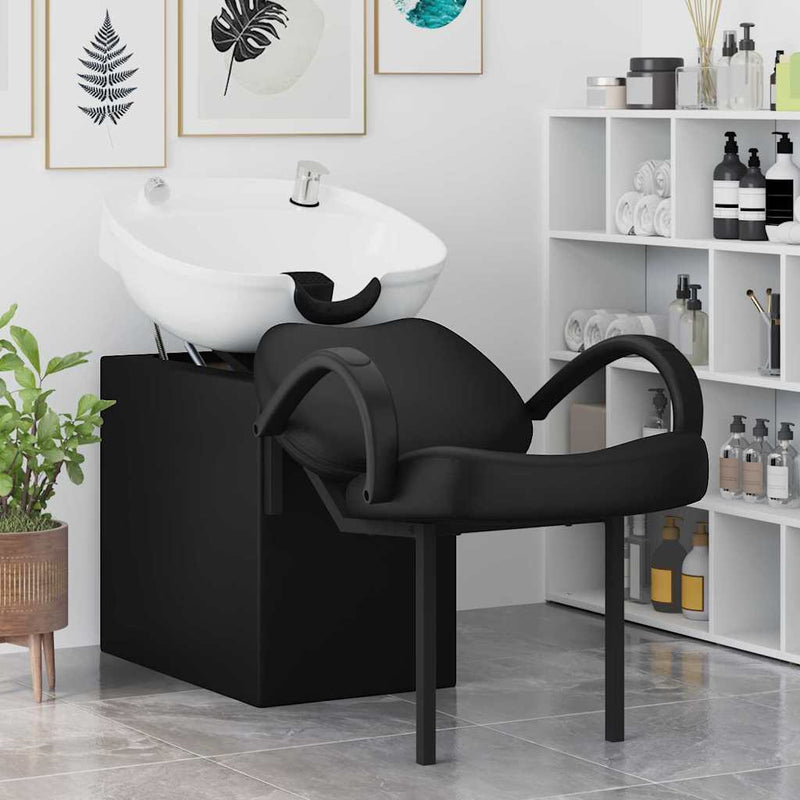 Load image into Gallery viewer, Vidaxl shampoo stoel zwart en wit 63 x 141 x 92 cm pvc
