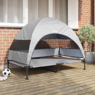 Vidaxl verhoogd hondenbed zilvergrijs 127 x 81 x 108 cm stof en staal