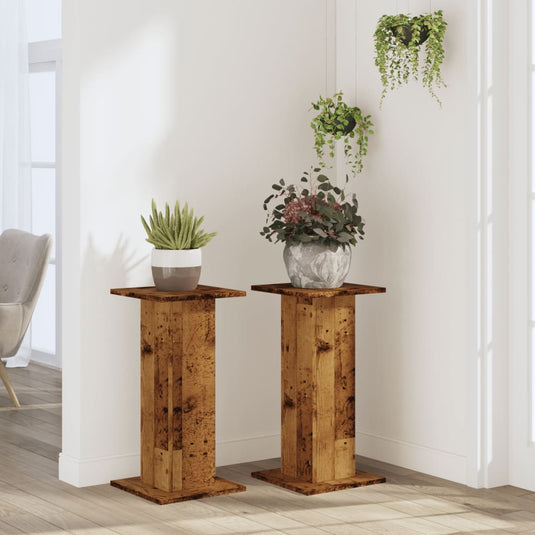 Vidaxl plantenstandaards 2 st 30x30x60 cm bewerkt hout oud houtkleurig