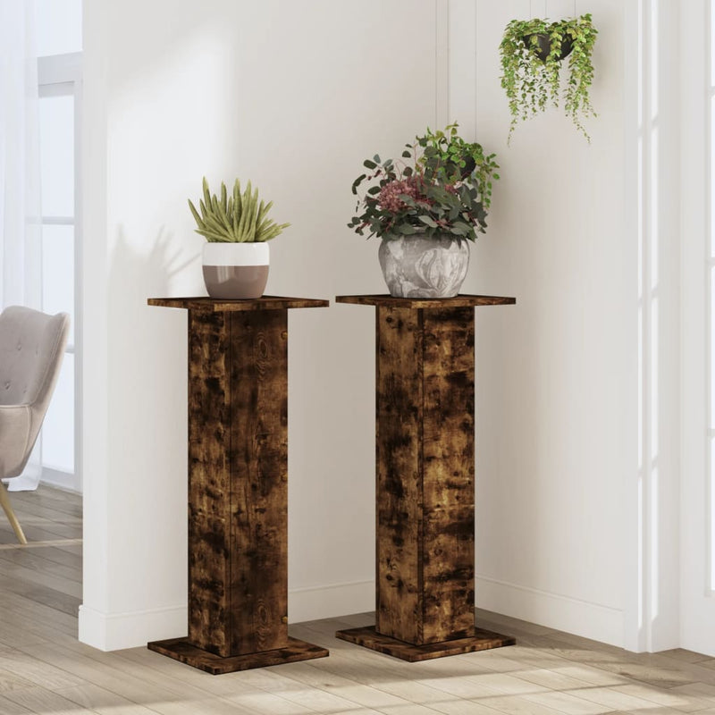 Load image into Gallery viewer, Vidaxl plantenstandaards 2 st 30x30x80 cm bewerkt hout gerookt eiken

