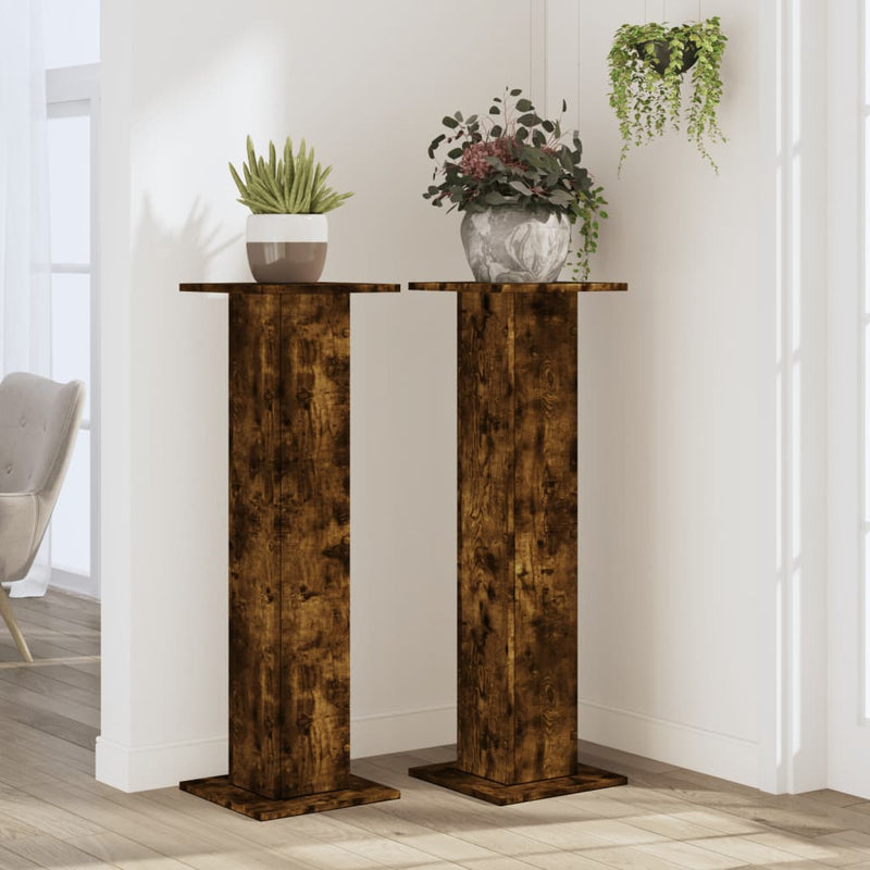 Load image into Gallery viewer, Vidaxl plantenstandaards 2 st 30x30x95 cm bewerkt hout gerookt eiken
