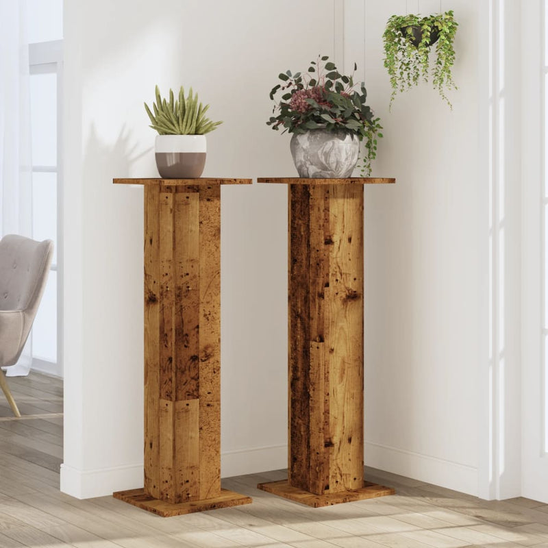 Load image into Gallery viewer, Vidaxl plantenstandaards 2 st 30x30x95 cm bewerkt hout oud houtkleurig
