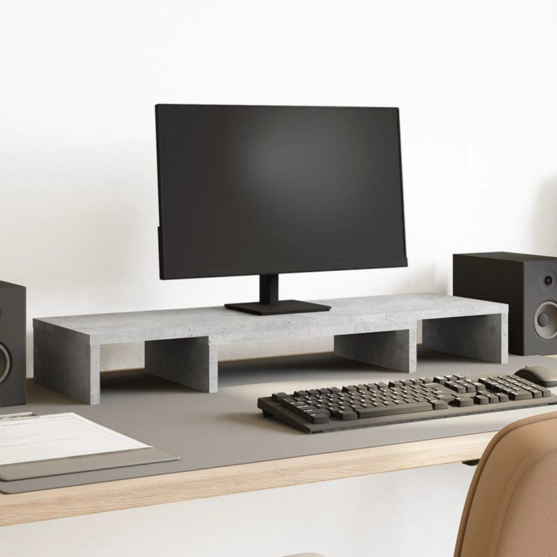 Load image into Gallery viewer, Vidaxl monitorstandaard verstelbaar 80x24x10,5 cm hout betongrijs
