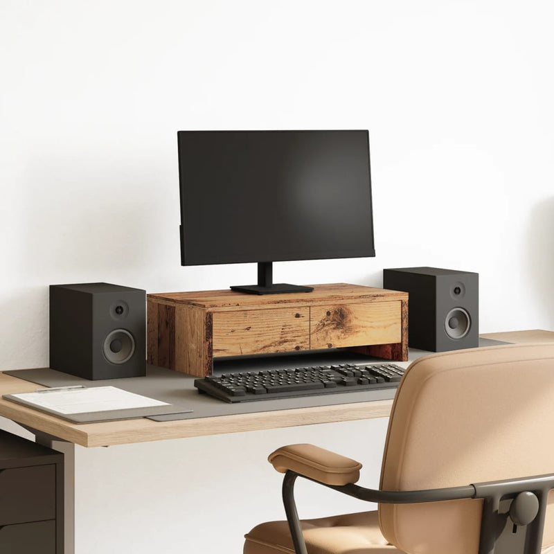 Load image into Gallery viewer, Vidaxl monitorstandaard met lades 50x27x15 cm bewerkt hout oud hout
