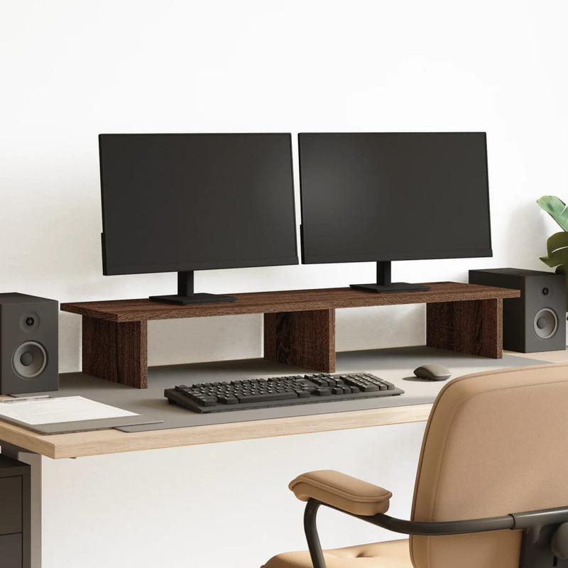 Load image into Gallery viewer, Vidaxl monitorstandaard 100x27x15 cm bewerkt hout bruin eikenkleurig

