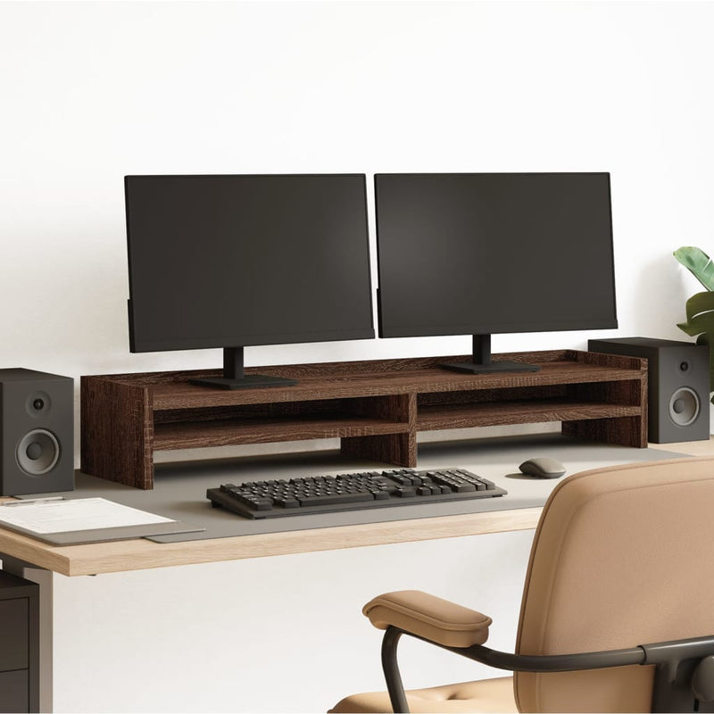 Load image into Gallery viewer, Vidaxl monitorstandaard 100x24x16 cm bewerkt hout bruin eikenkleurig
