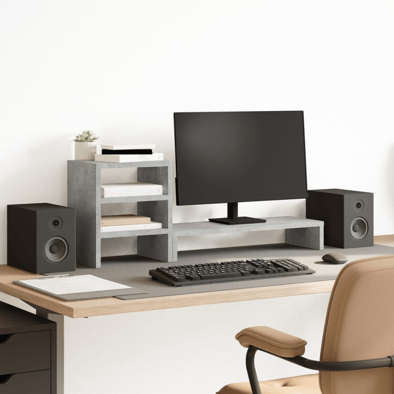 Load image into Gallery viewer, Vidaxl monitorstandaard met bureau-organizer bewerkt hout betongrijs

