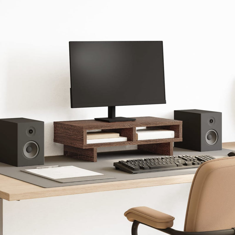 Load image into Gallery viewer, Vidaxl monitorstandaard 50x27x15 cm bewerkt hout bruin eikenkleurig
