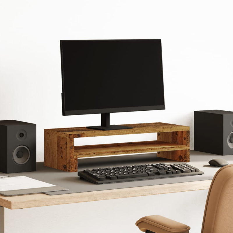 Load image into Gallery viewer, Vidaxl monitorstandaard 54x22x15 cm bewerkt hout oud houtkleurig
