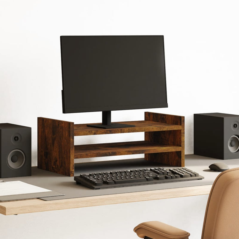 Load image into Gallery viewer, Vidaxl monitorstandaard 50x27x20 cm bewerkt hout gerookt eikenkleurig
