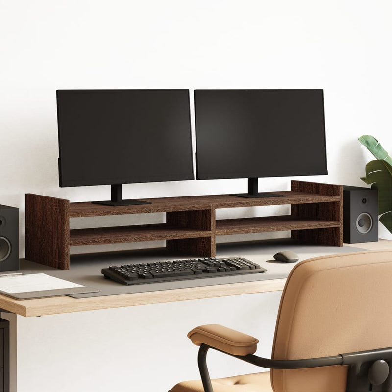 Load image into Gallery viewer, Vidaxl monitorstandaard 100x27x20 cm bewerkt hout bruin eikenkleurig
