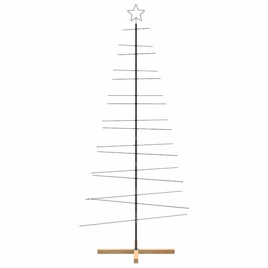 Vidaxl kerstdecoratie kerstboom met houten basis 210 cm metaal zwart