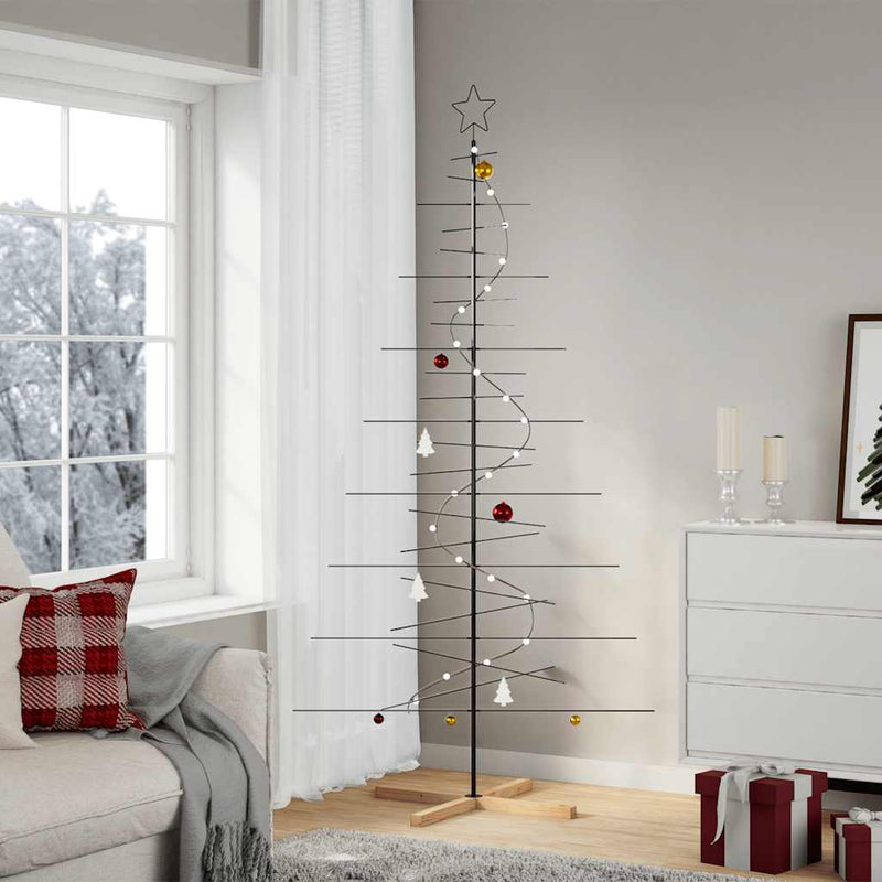 Load image into Gallery viewer, Vidaxl kerstdecoratie kerstboom met houten basis 210 cm metaal zwart

