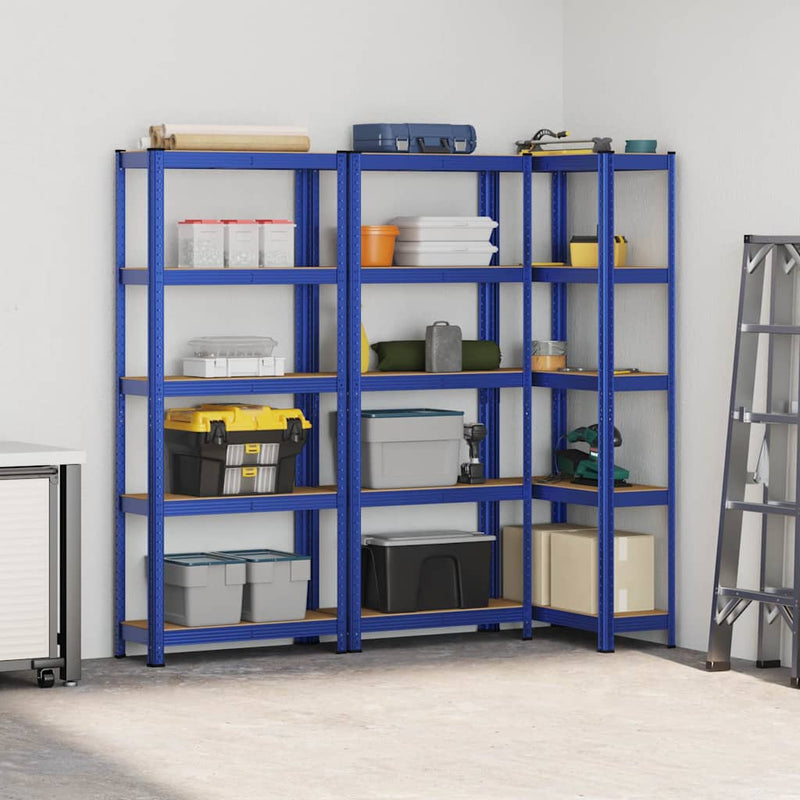 Load image into Gallery viewer, Vidaxl opbergrekken 3 st 5-laags staal en bewerkt hout blauw
