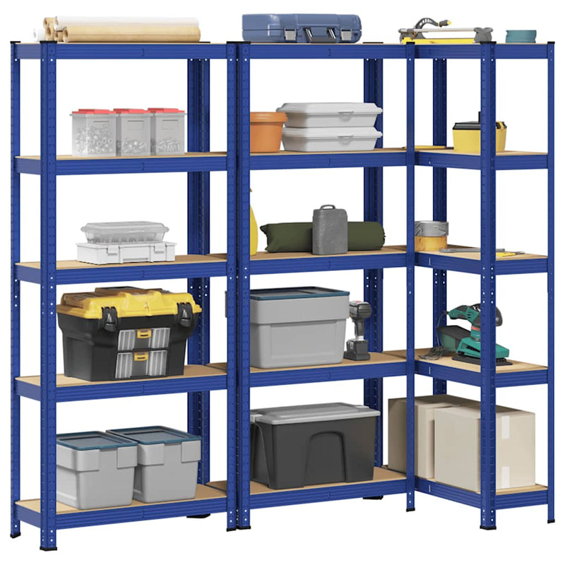 Load image into Gallery viewer, Vidaxl opbergrekken 3 st 5-laags staal en bewerkt hout blauw
