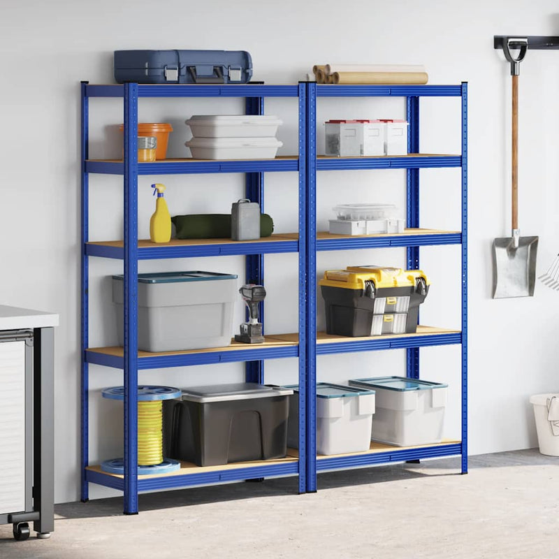 Load image into Gallery viewer, Vidaxl opbergrekken 2 st 5-laags staal en bewerkt hout blauw

