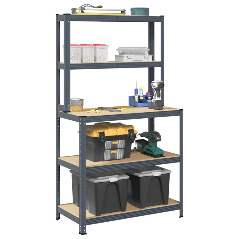 Load image into Gallery viewer, Vidaxl werktafel 5-laags met schappen staal bewerkt hout antraciet
