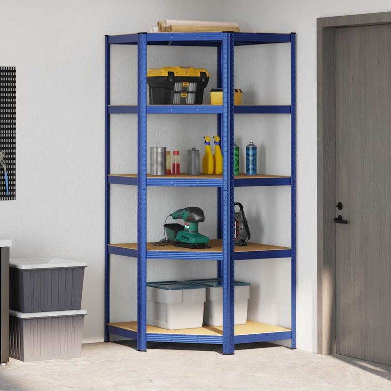 Load image into Gallery viewer, Vidaxl hoekrek 5-laags staal en bewerkt hout blauw
