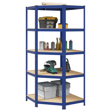Vidaxl hoekrek 5-laags staal en bewerkt hout blauw