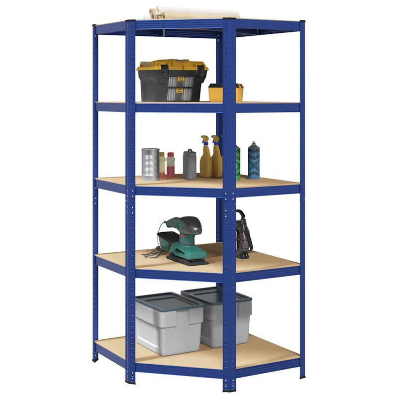 Load image into Gallery viewer, Vidaxl hoekrek 5-laags staal en bewerkt hout blauw

