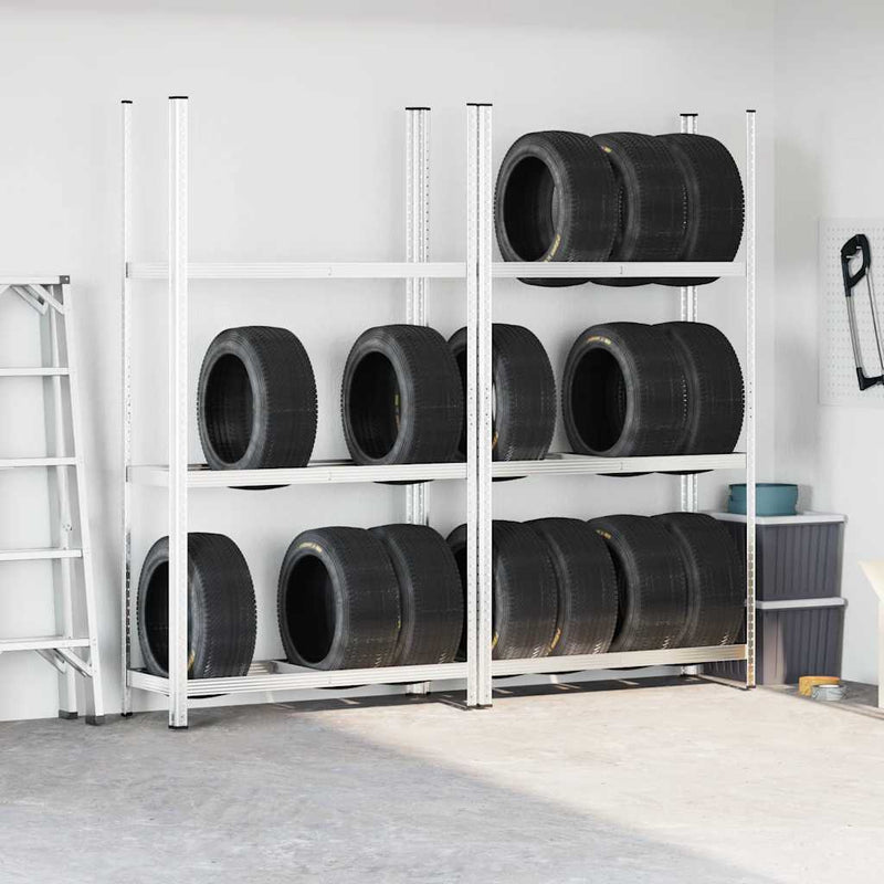 Load image into Gallery viewer, Vidaxl 3-laags bandenrekken 2 st 110x40x200 cm staal zilverkleurig
