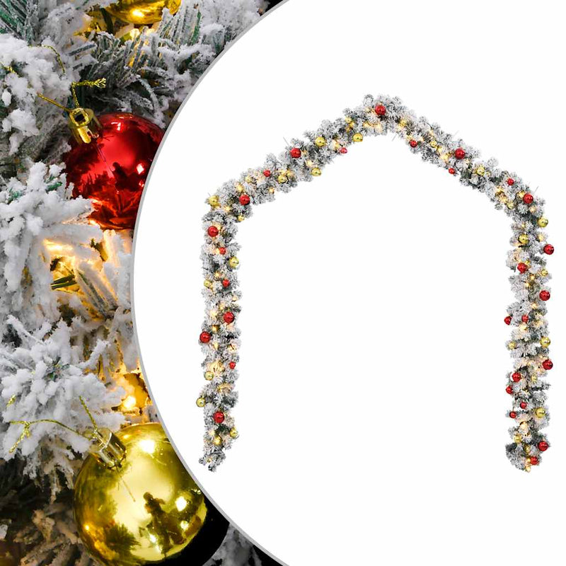Load image into Gallery viewer, Vidaxl kerstslinger met kerstballen en led-lampjes 5 m pvc groen
