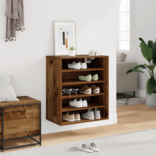 Vidaxl schoenenkast 60x35x70 cm bewerkt hout oud houtkleurig