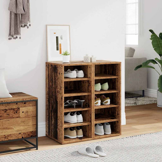 Vidaxl schoenenkasten 2 st 32x35x70 cm bewerkt hout oud houtkleurig