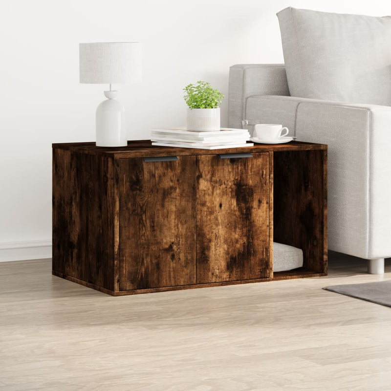 Load image into Gallery viewer, Vidaxl kattenbakkast 80x50x45 cm bewerkt hout gerookt eikenkleurig
