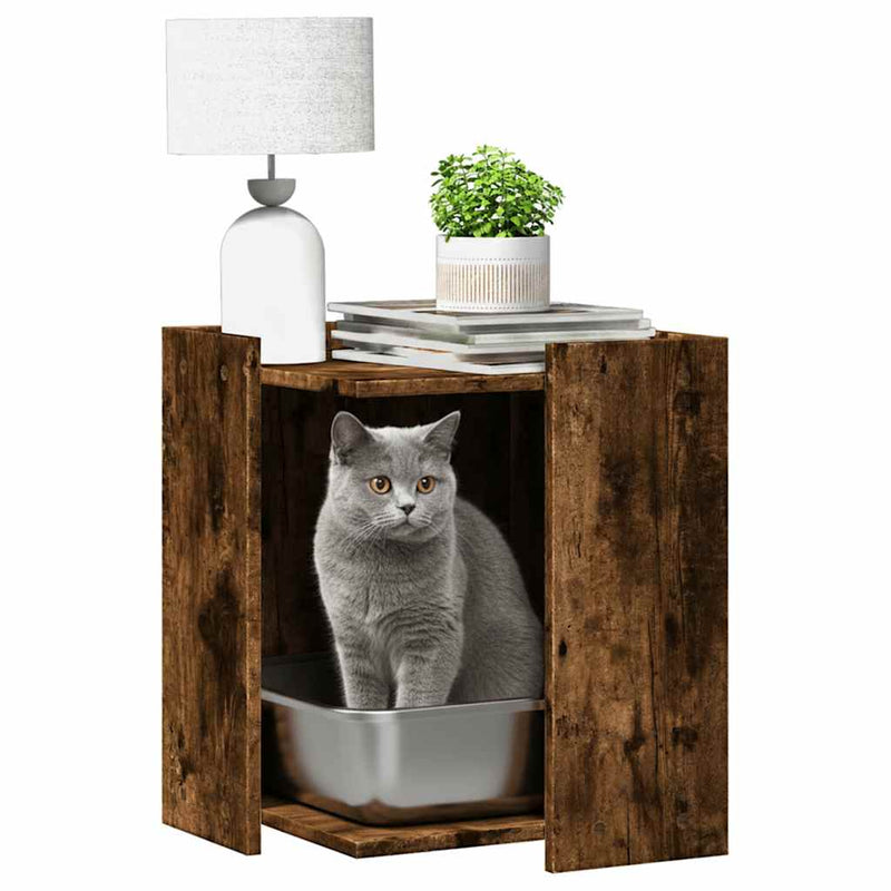 Load image into Gallery viewer, Vidaxl kattenbakkast 42x42x51 cm bewerkt hout gerookt eikenkleurig
