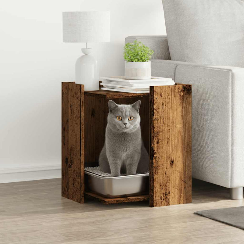 Load image into Gallery viewer, Vidaxl kattenbakkast 42x42x51 cm bewerkt hout oud houtkleurig
