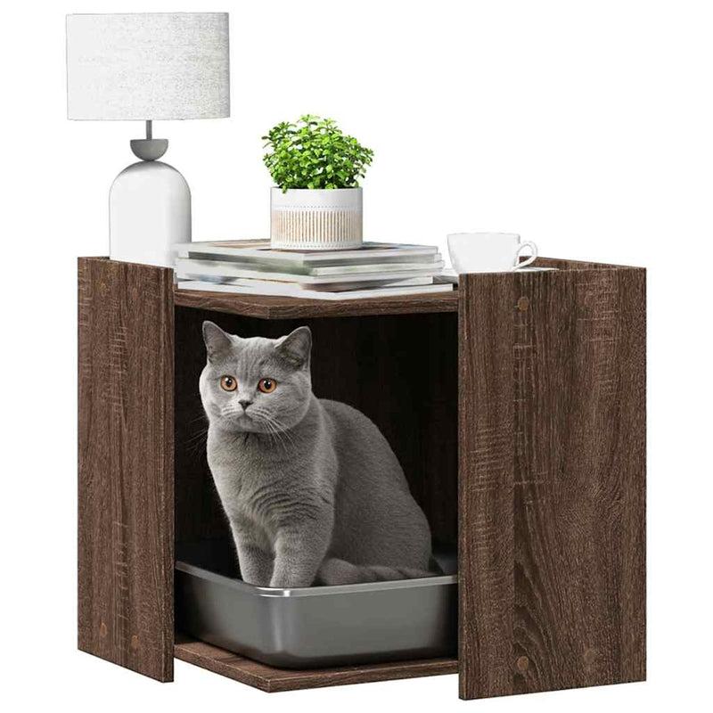 Load image into Gallery viewer, Vidaxl kattenbakkast 53x53x51 cm bewerkt hout bruin eikenkleurig
