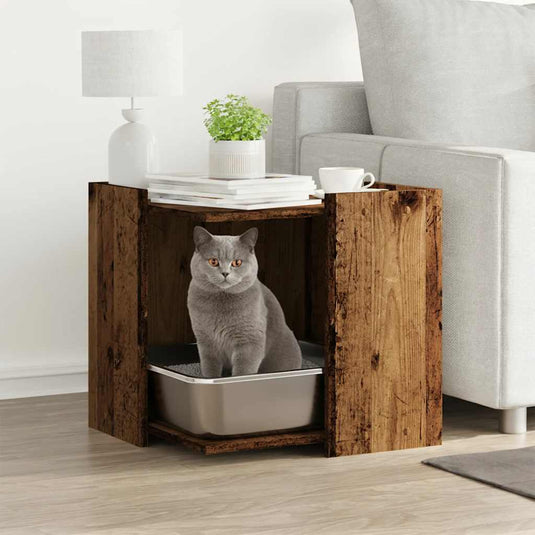 Vidaxl kattenbakkast 53x53x51 cm bewerkt hout oud houtkleurig