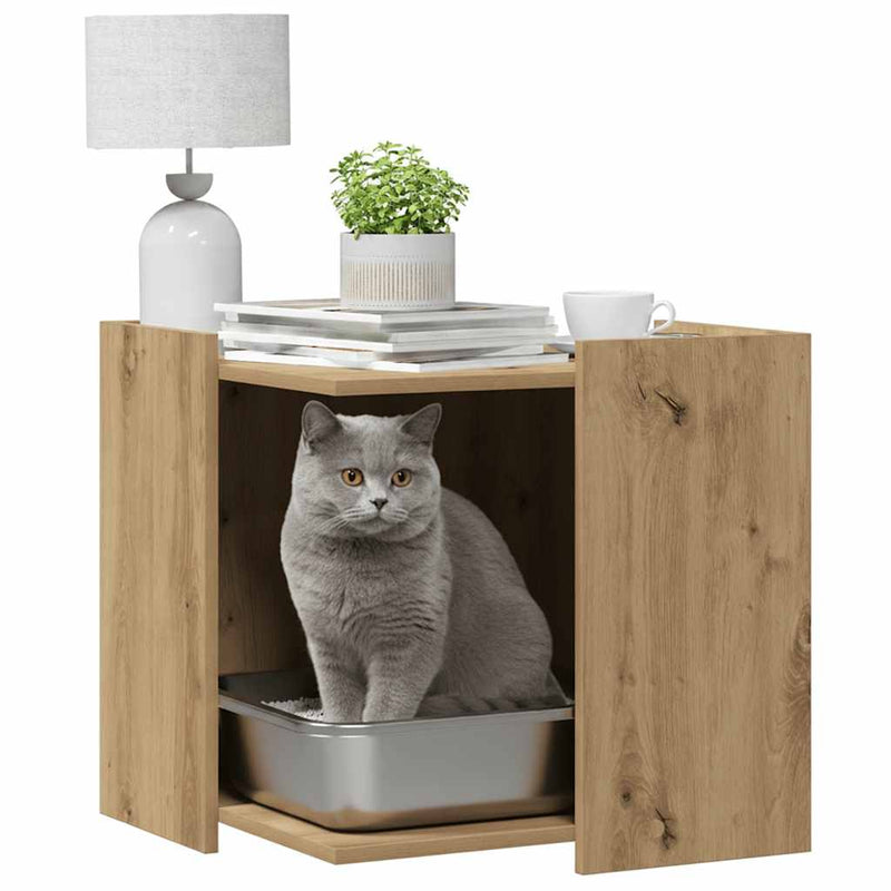 Load image into Gallery viewer, Vidaxl kattenbakkast 53x53x51 cm bewerkt hout artisanaal eikenkleurig
